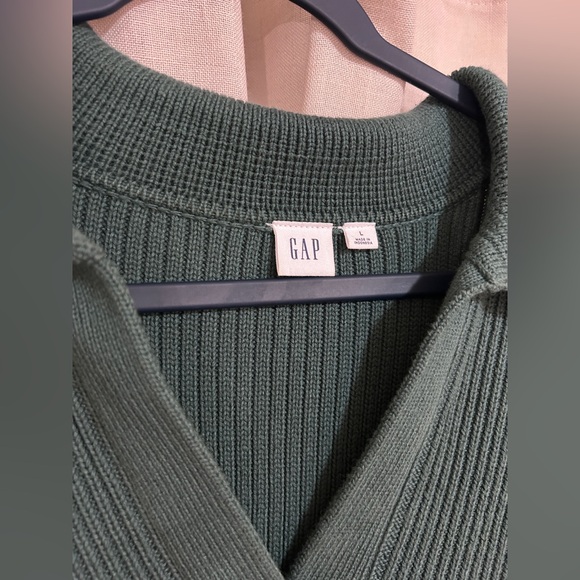 Gap Relaxed 24/7 Split-Hem Johnny Collar Sweater Dark Green Size L - Picture 4 of 9